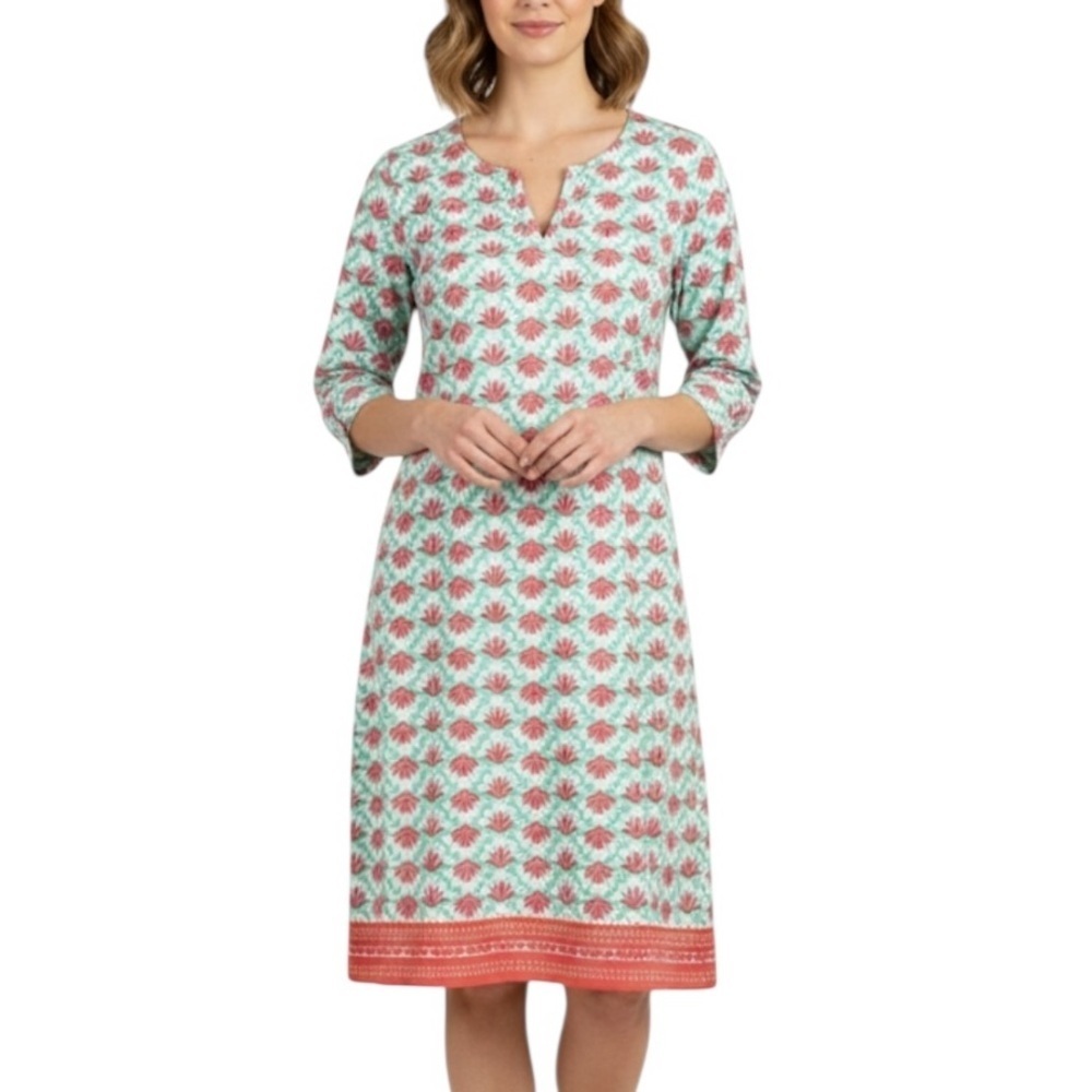 Hatley 100% Cotton Floral Shift Dress XL Turquoise Pink